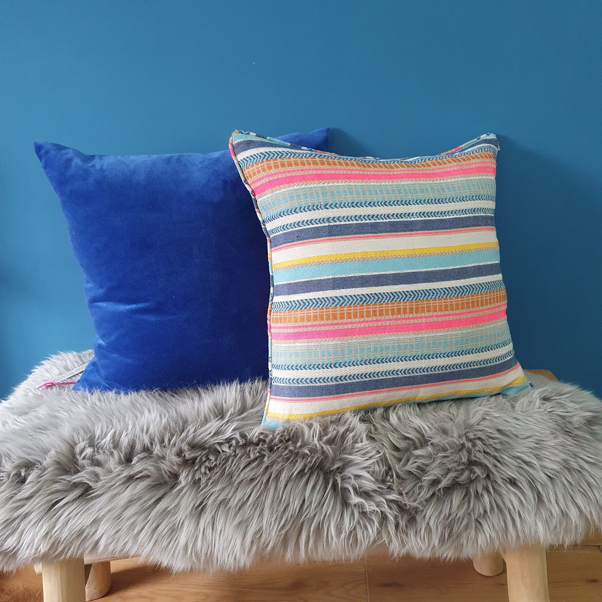 Denim Sherbet Stripe Large Square Cushion