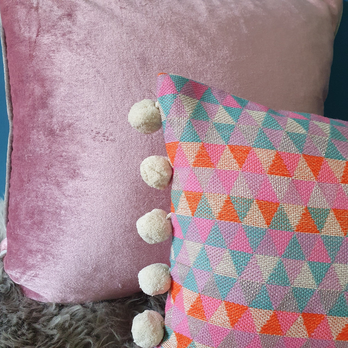 Tutti Frutti Rectangular Scatter Cushion with Pom Poms