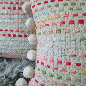 Angels Delight Slubby Cushion with Pom poms