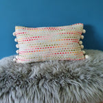 Load image into Gallery viewer, Angels Delight Slubby Cushion with Pom poms
