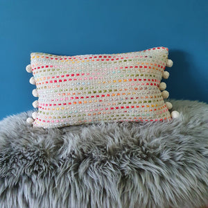 Angels Delight Slubby Cushion with Pom poms