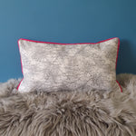 Load image into Gallery viewer, Abstract animal print velvet cushion with shocking pink velvet piping
