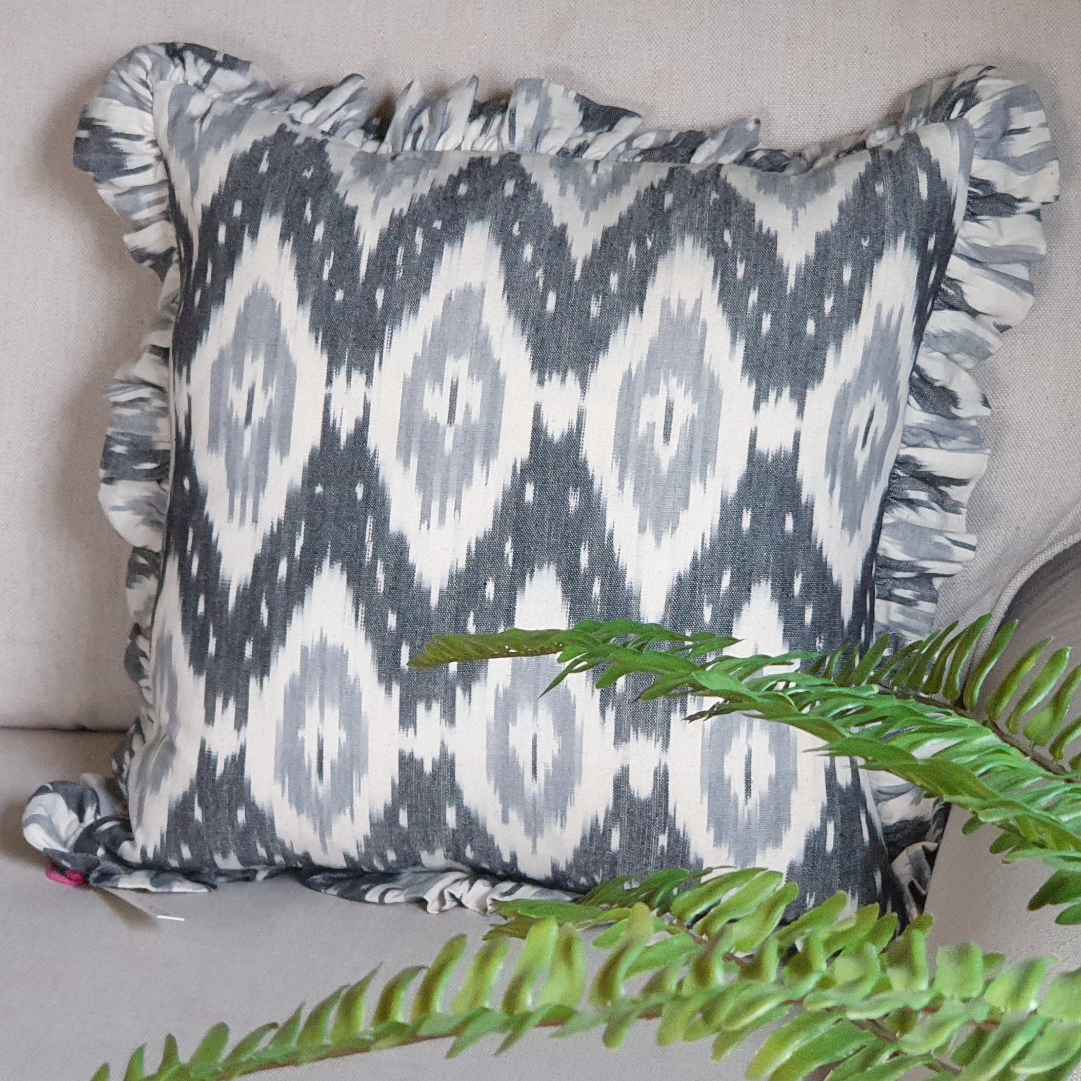 Fyfe Square Ikat Cushion with Frill.