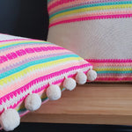 Load image into Gallery viewer, Woo Woo rectangular Cushion with Pom Poms
