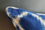 Load image into Gallery viewer, Celeste Large Rectangular Mediterranean Blue and white Ikat Cushion with Piping.
