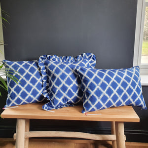 Celeste Square Indigo Blue Ikat Scatter Cushion with Piping