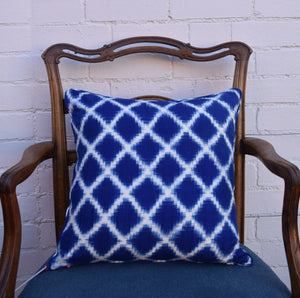 Celeste Square Indigo Blue Ikat Scatter Cushion with Piping