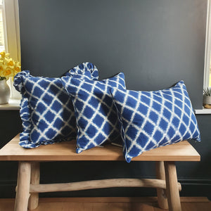 Celeste Square Indigo Blue Ikat Scatter Cushion with Piping