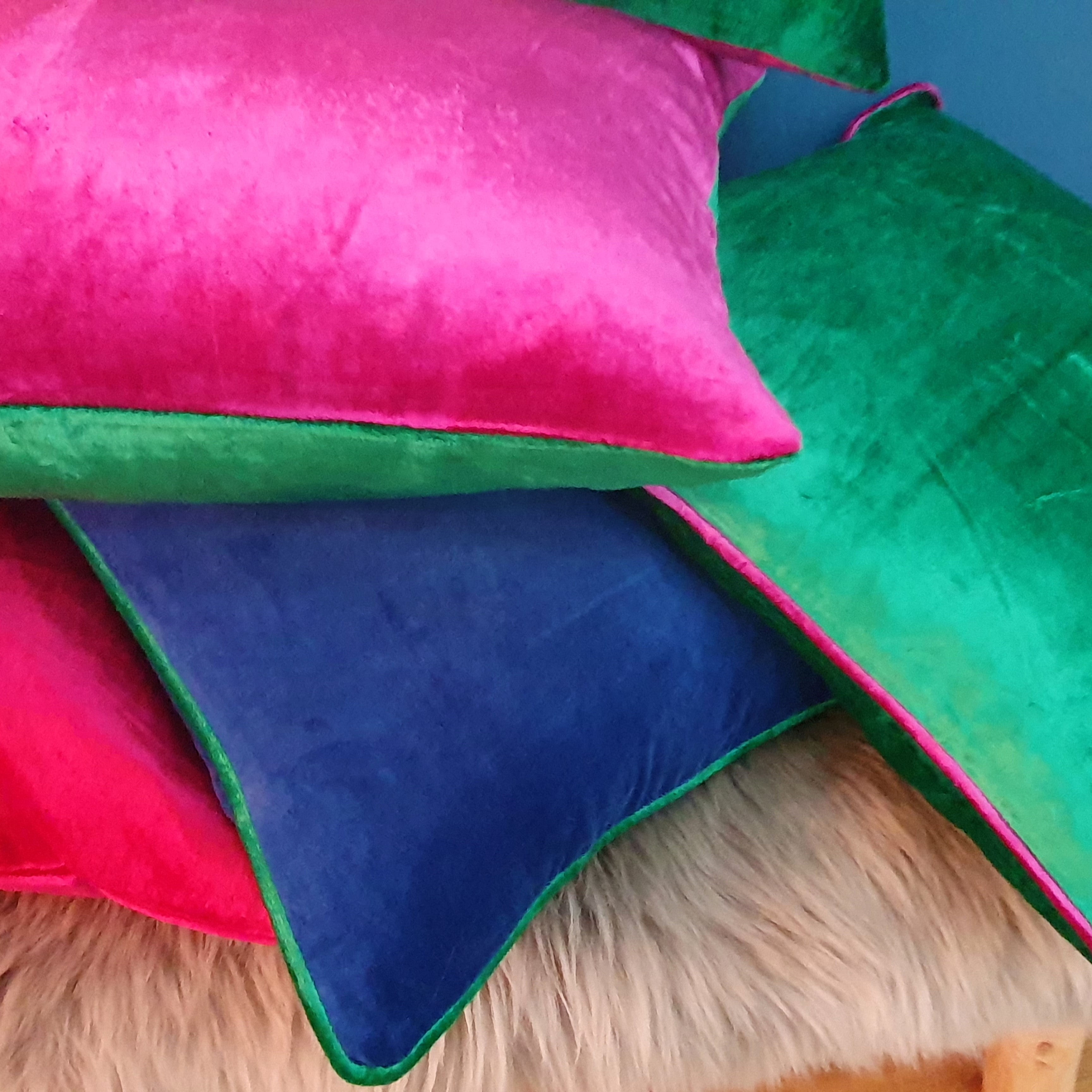 Magenta/Emerald Green Large Square Double-Sided Plush Velvet Cushion