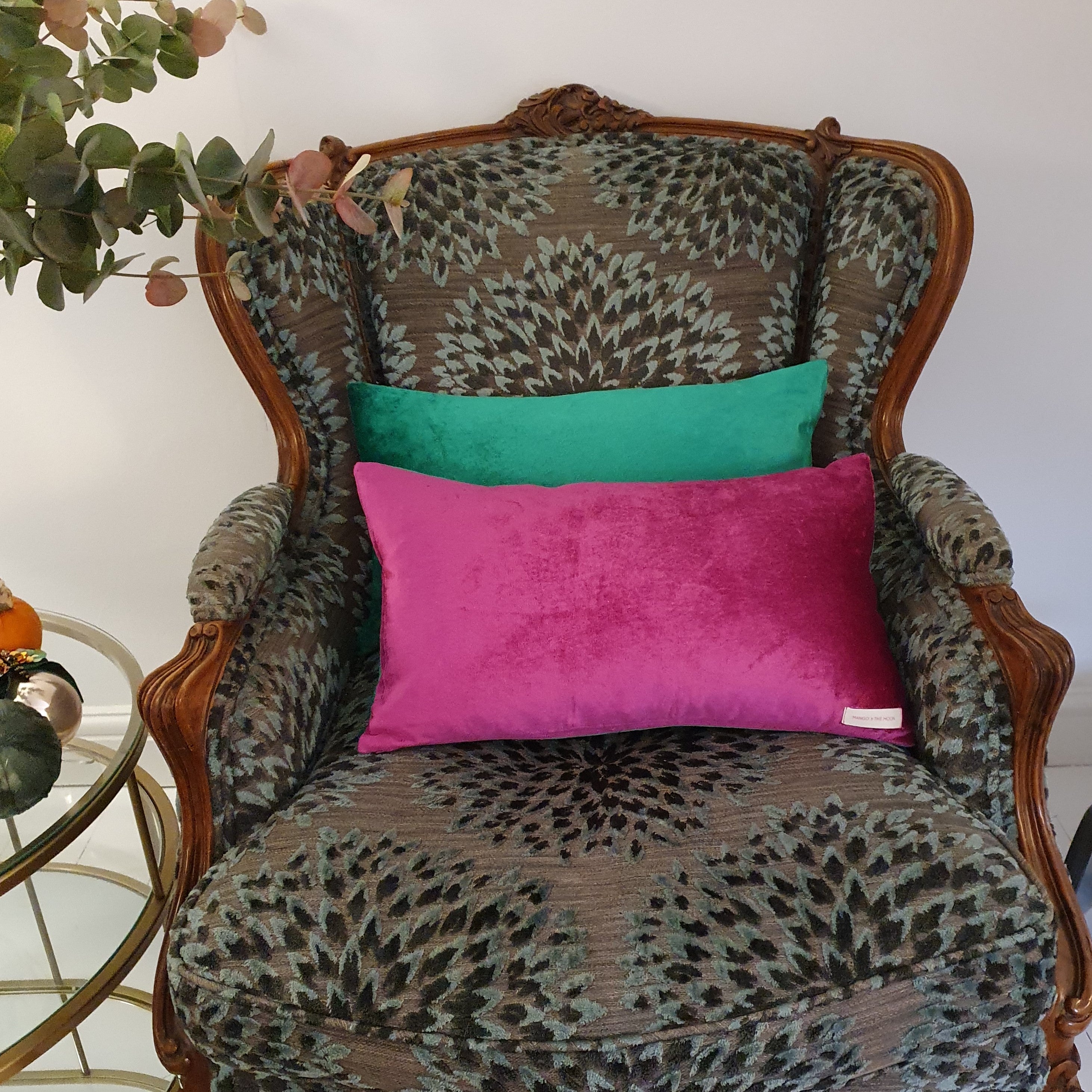 Magenta/Emerald Green Double-Sided Rectangular Plush Velvet Cushion