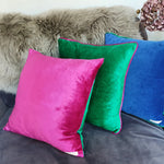 Load image into Gallery viewer, Magenta/Emerald Green Large Square Double-Sided Plush Velvet Cushion
