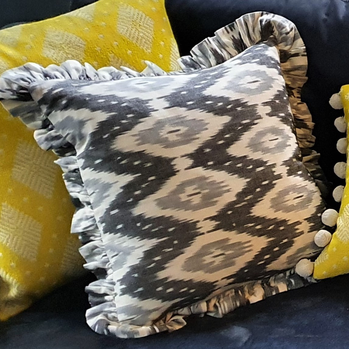 Fyfe Square Ikat Cushion with Frill.