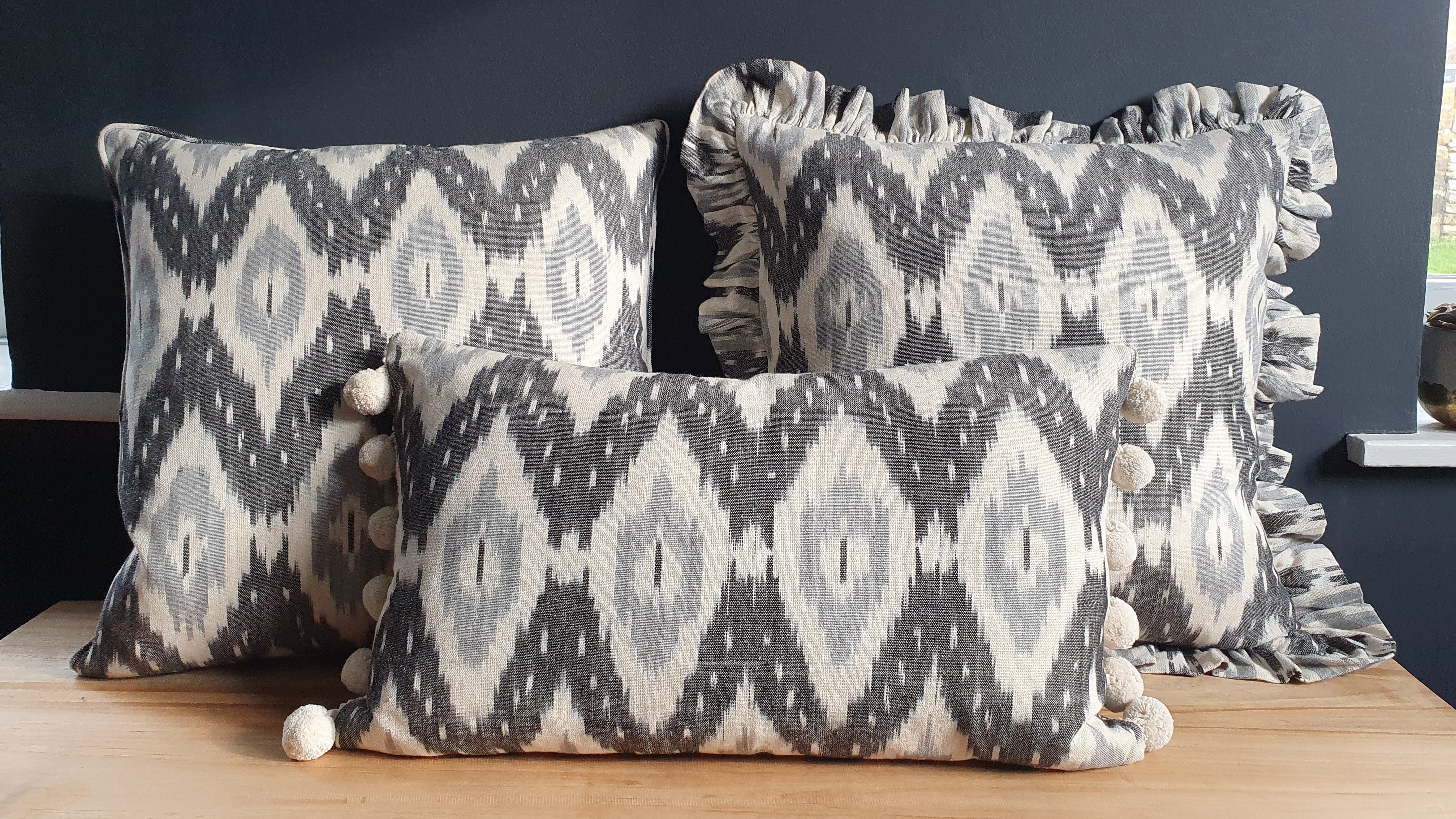 Fyfe Square Ikat Cushion with Frill.