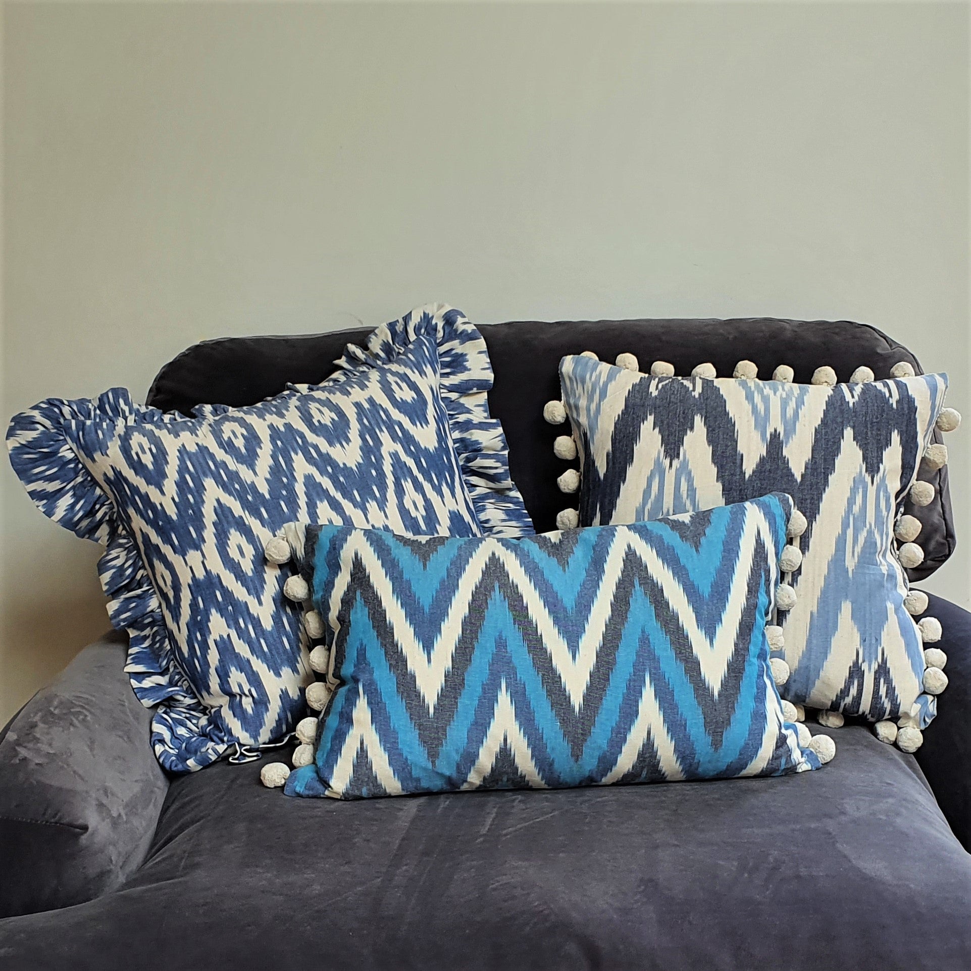 Gigi Large Square Ikat Cushion with frill