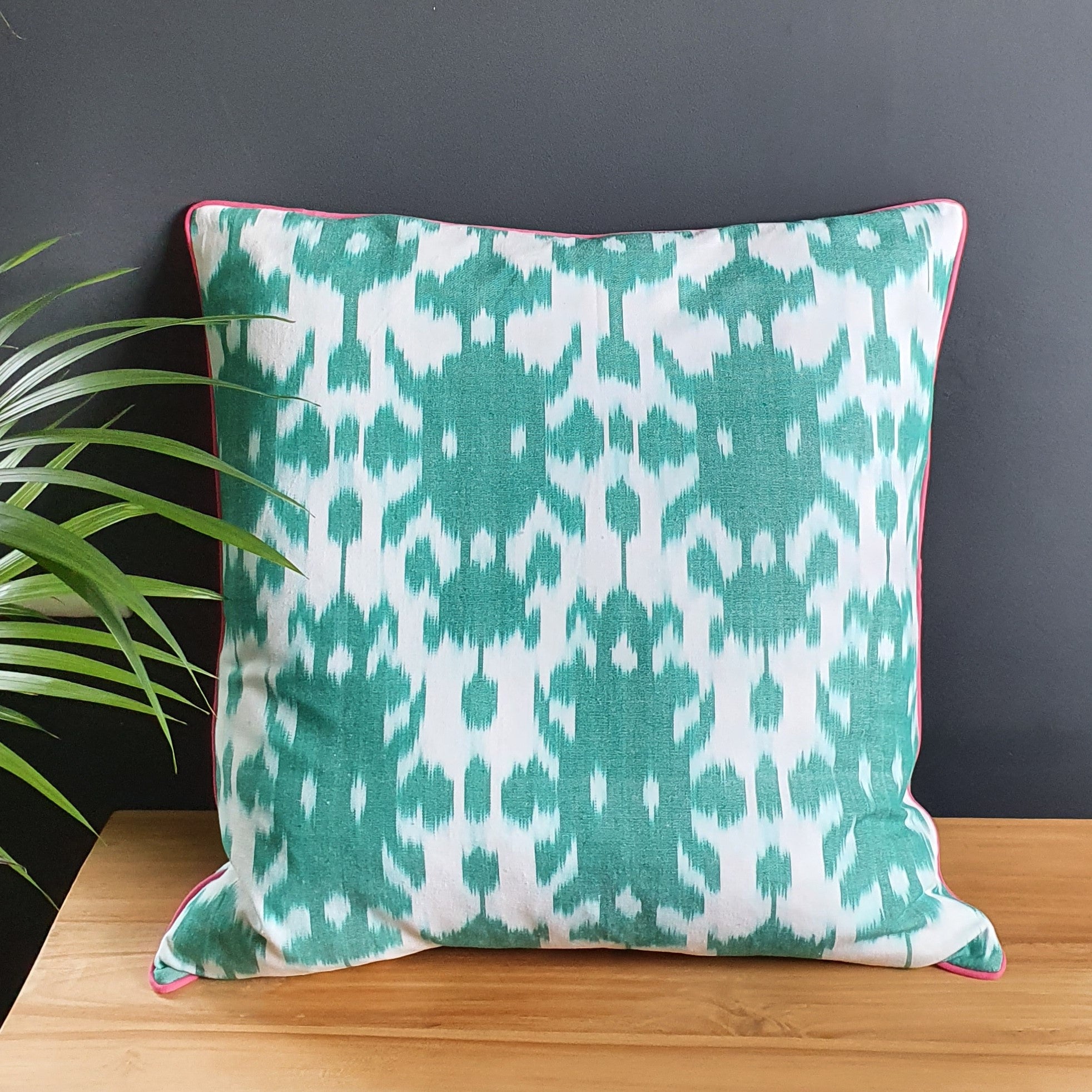 Isla Oversized Square Ikat Cushion with Hot Pink Piping