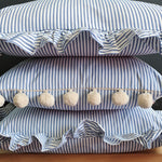 Load image into Gallery viewer, Old Fashioned Large Rectangle Pinstriped Cushion with Pom Poms
