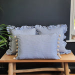 Load image into Gallery viewer, Old Fashioned Large Rectangle Pinstriped Cushion with Pom Poms
