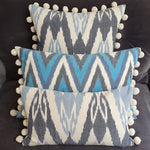 Load image into Gallery viewer, Blue Skies Rectangular Ikat Cushion with Pom Pom
